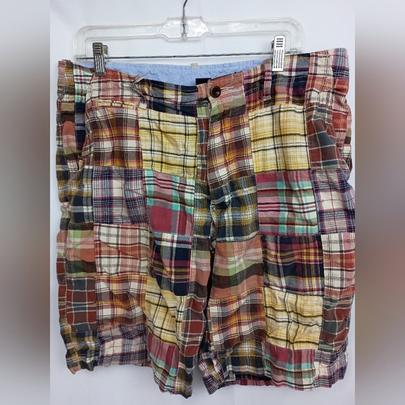 2/$30 J CREW Men's Patchwork Plaid Shorts (#566) - Picture 1 of 10
